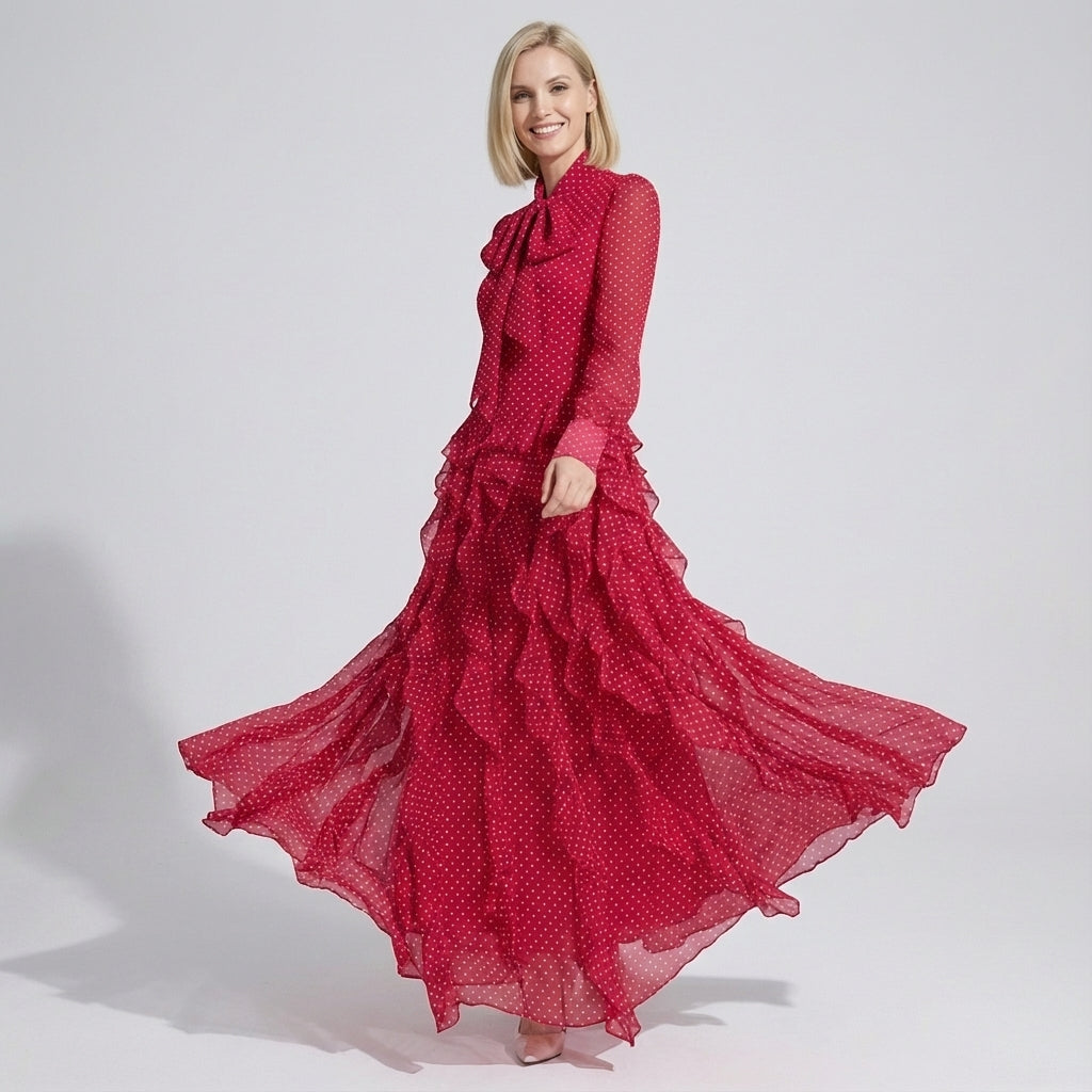 Charming Ruffled Bow Tie Maxi Dress