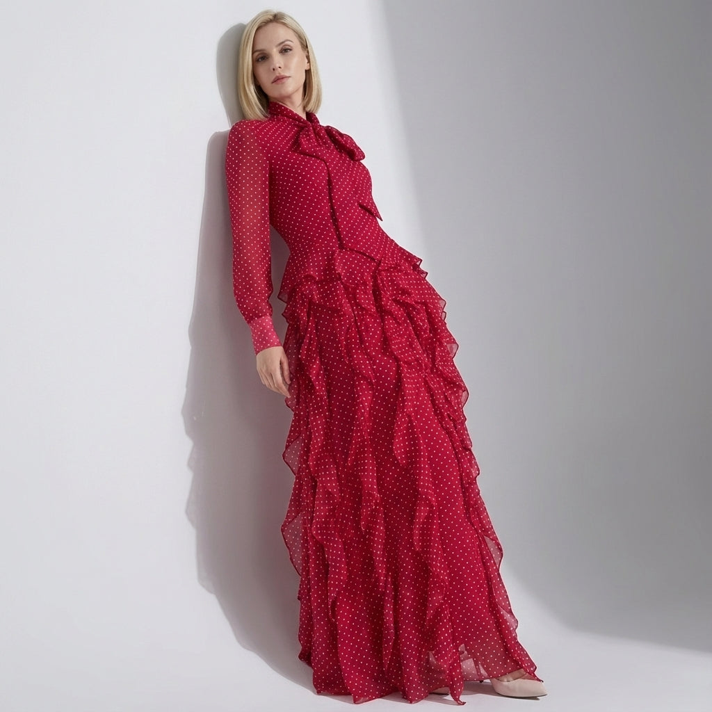 Charming Ruffled Bow Tie Maxi Dress