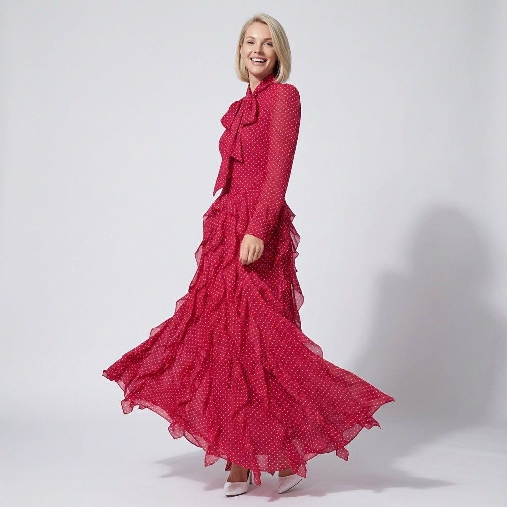 Charming Ruffled Bow Tie Maxi Dress