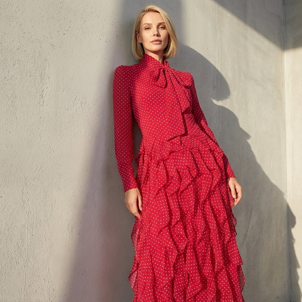 Charming Ruffled Bow Tie Maxi Dress