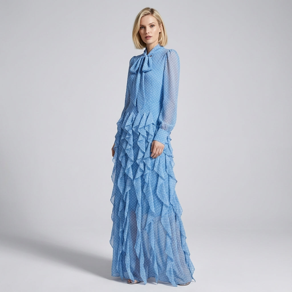 Charming Ruffled Bow Tie Maxi Dress