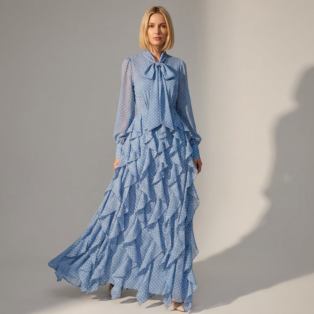 Charming Ruffled Bow Tie Maxi Dress