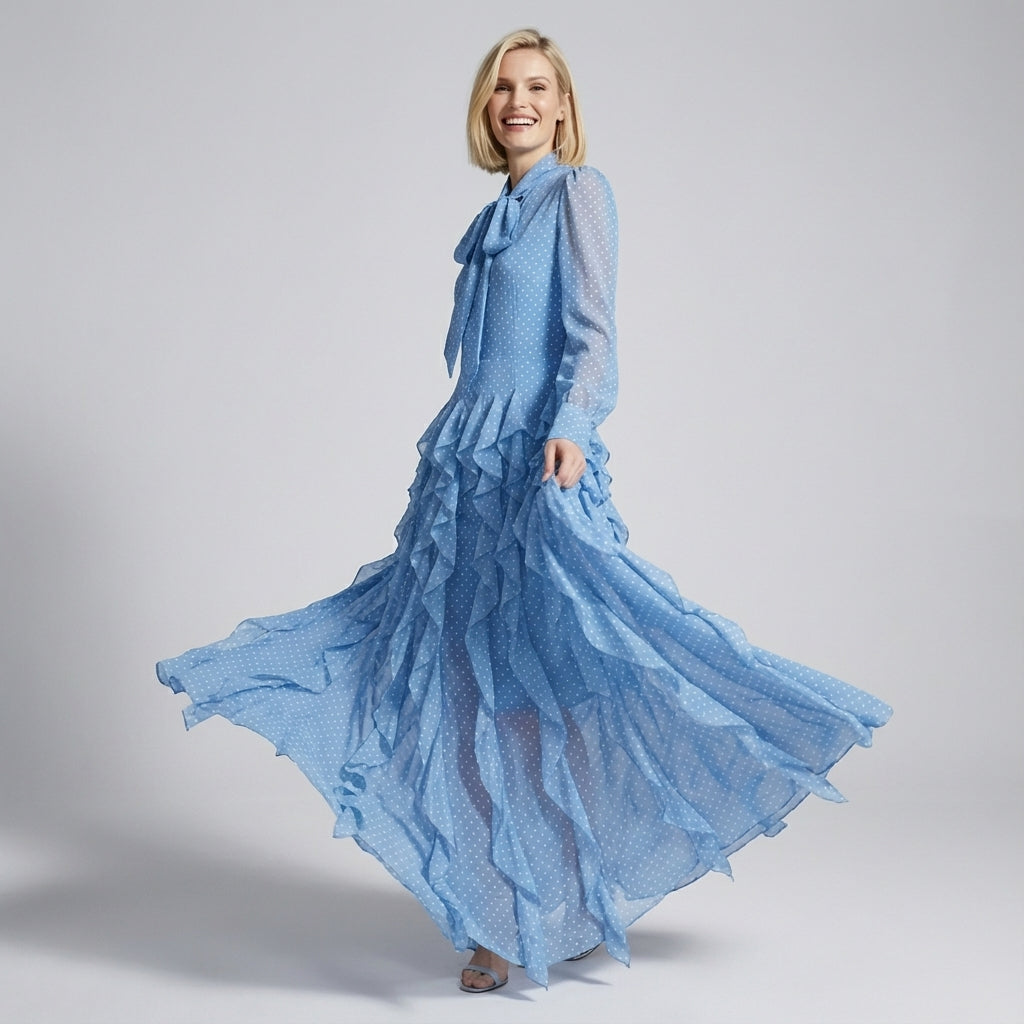 Charming Ruffled Bow Tie Maxi Dress