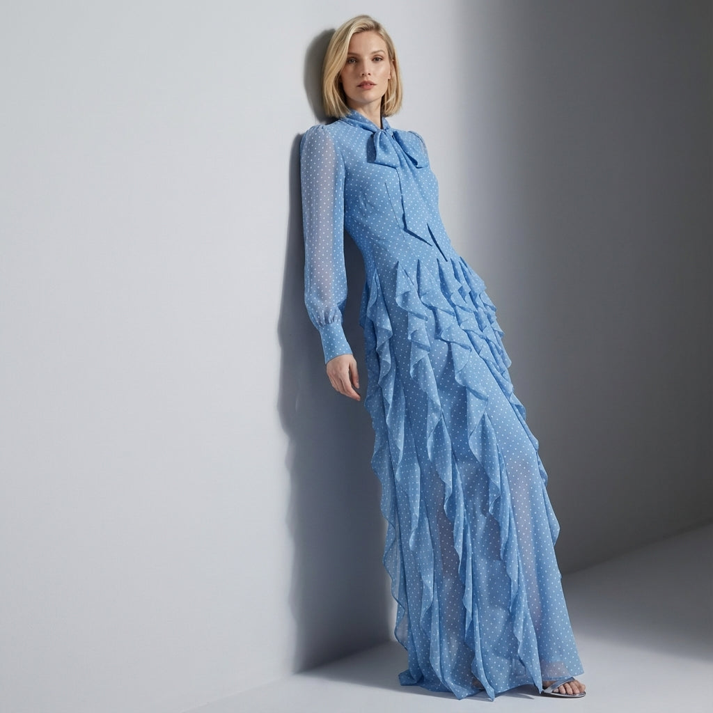 Charming Ruffled Bow Tie Maxi Dress