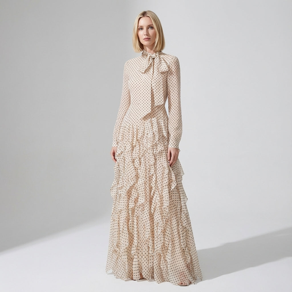 Charming Ruffled Bow Tie Maxi Dress