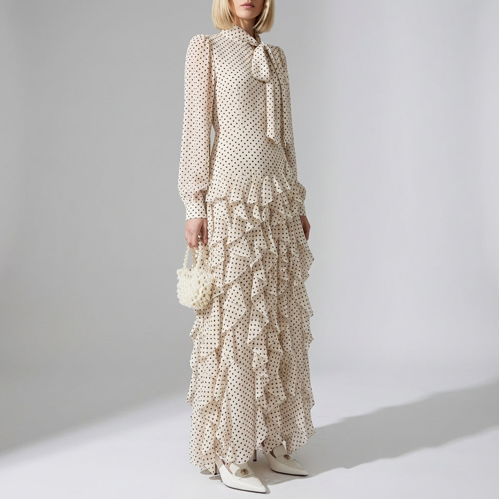 Charming Ruffled Bow Tie Maxi Dress