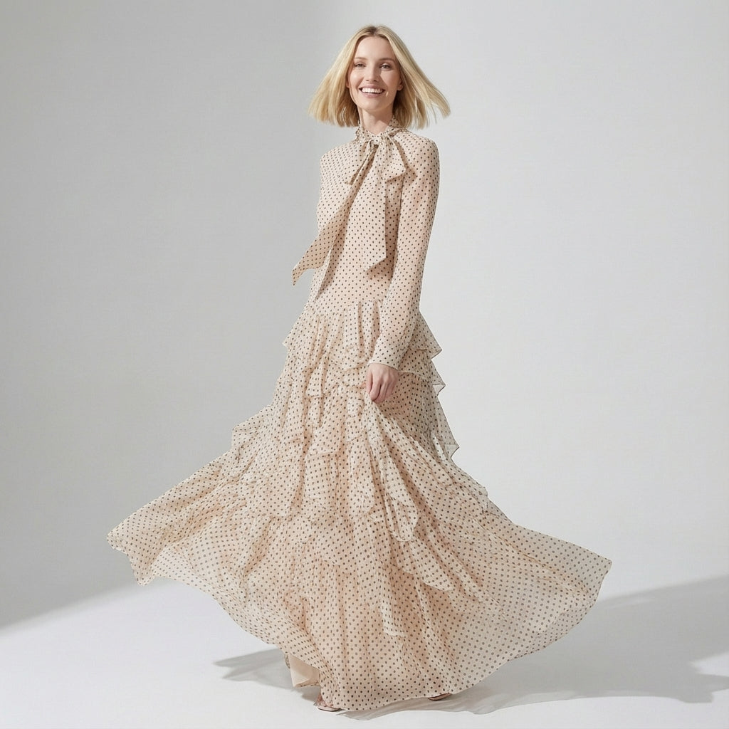 Charming Ruffled Bow Tie Maxi Dress