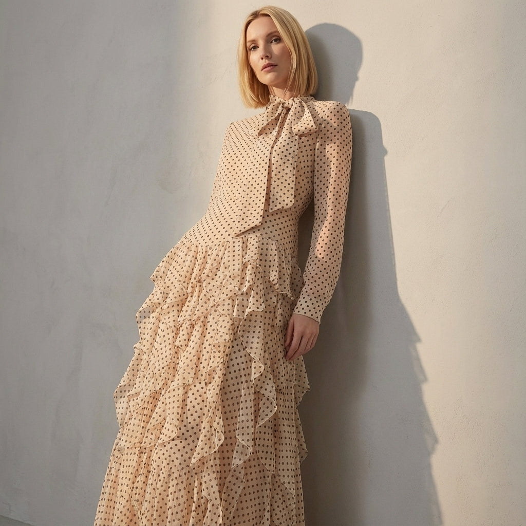 Charming Ruffled Bow Tie Maxi Dress