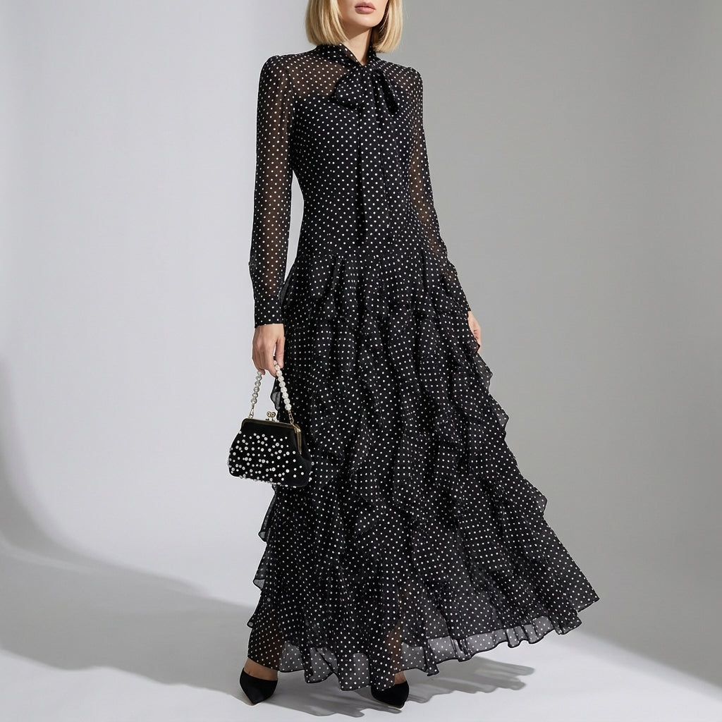 Charming Ruffled Bow Tie Maxi Dress