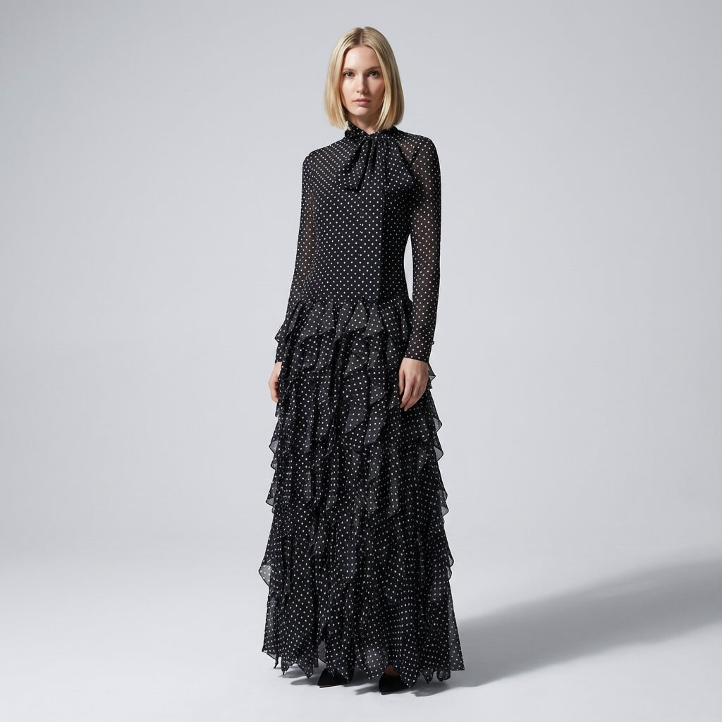 Charming Ruffled Bow Tie Maxi Dress