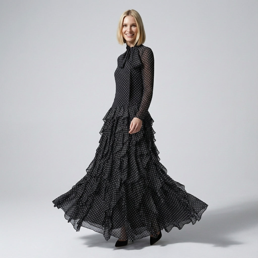 Charming Ruffled Bow Tie Maxi Dress