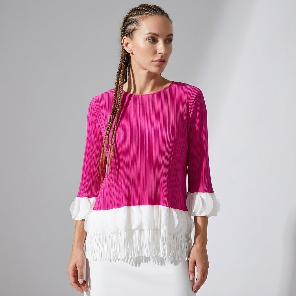 The Miyaki Fringe Top in Rose Res