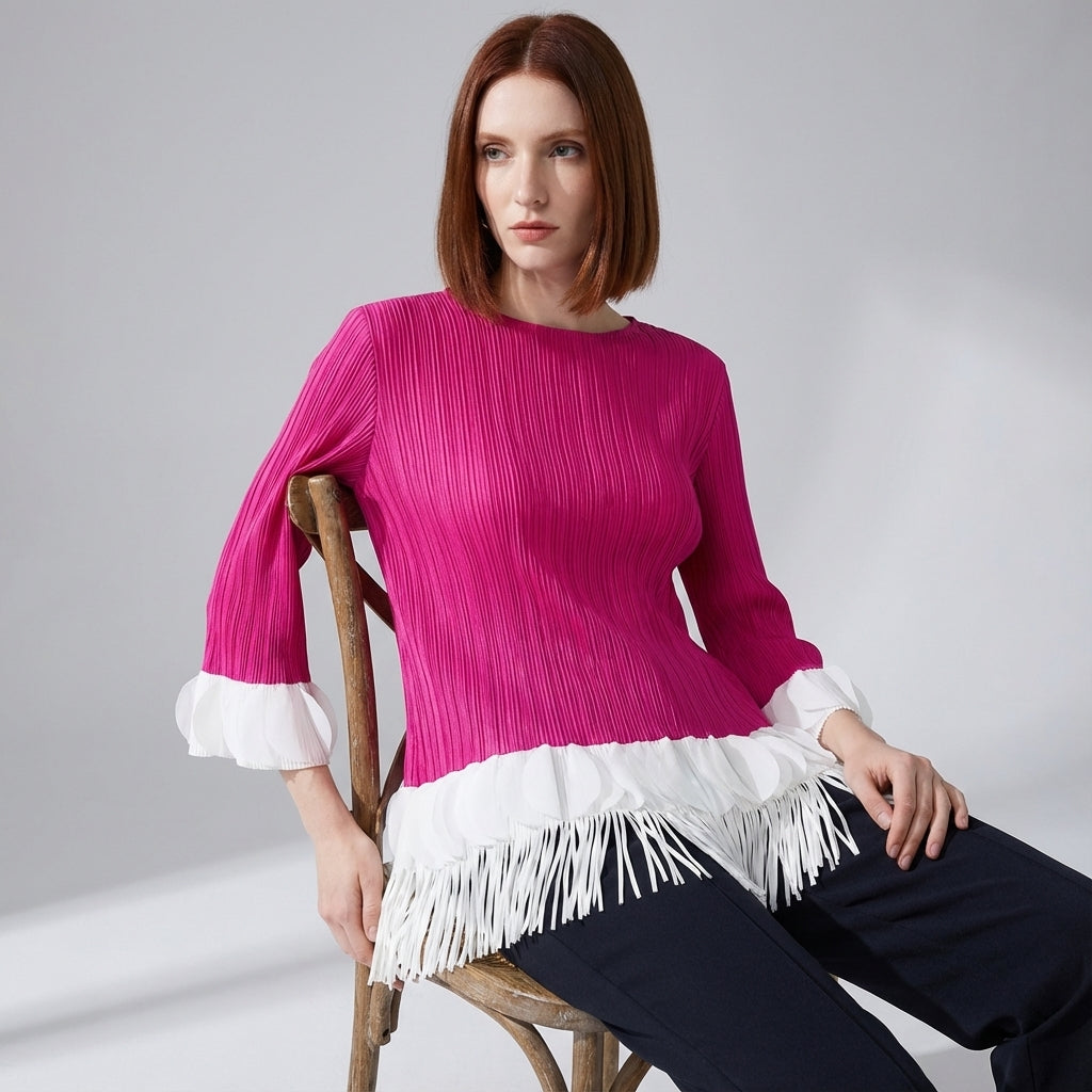 The Miyaki Fringe Top in Rose Res