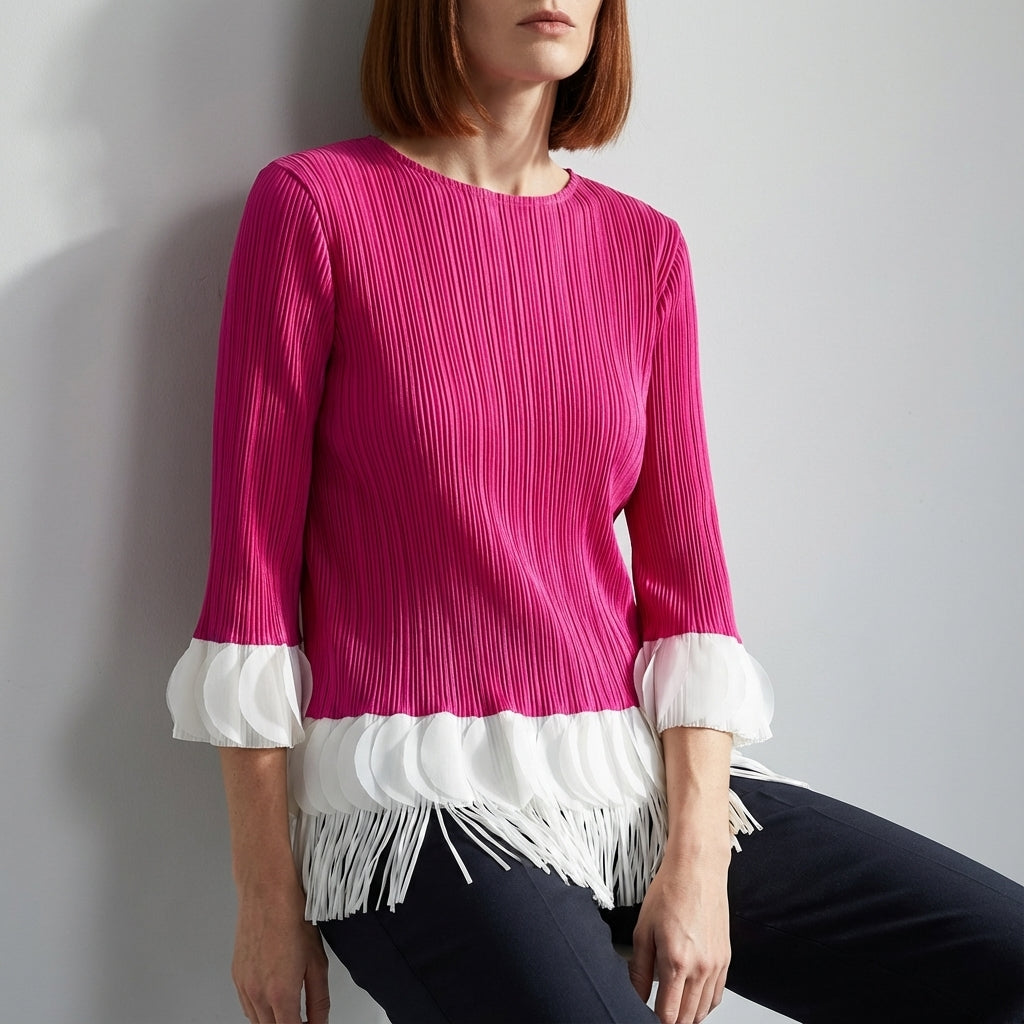 The Miyaki Fringe Top in Rose Res