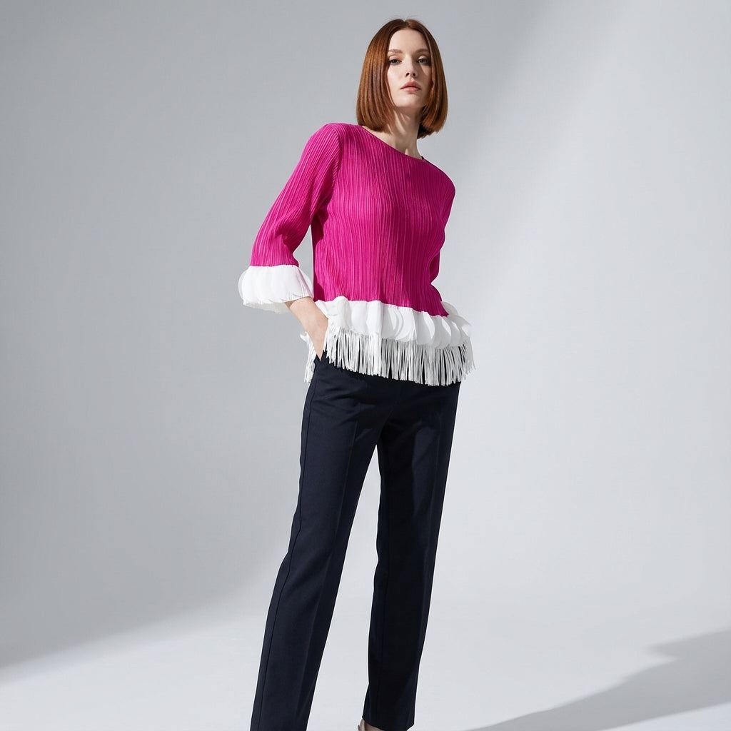 The Miyaki Fringe Top in Rose Res