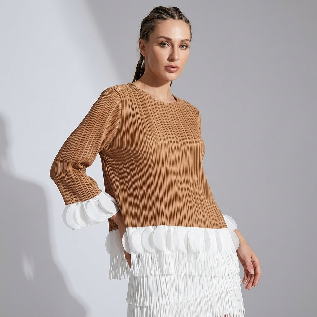 The Miyaki Fringe Top in Khaki