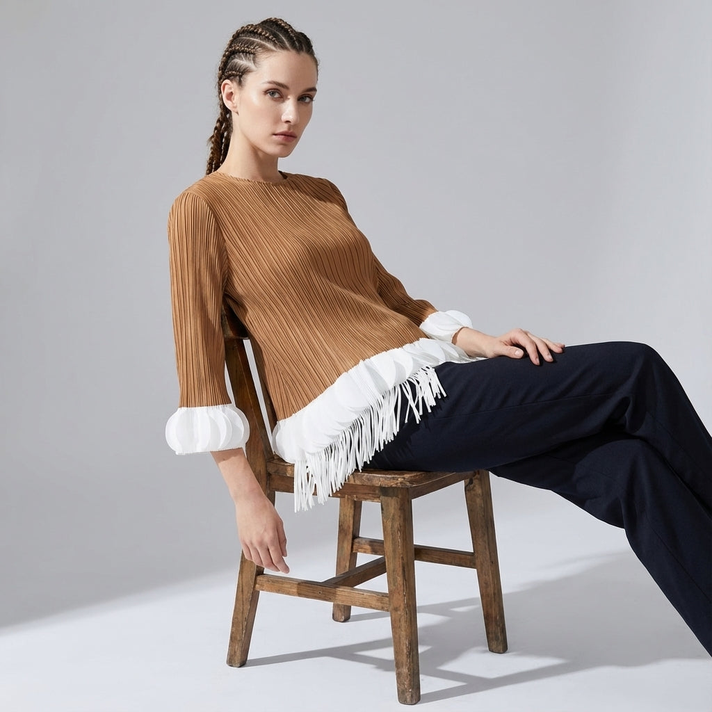 The Miyaki Fringe Top in Khaki