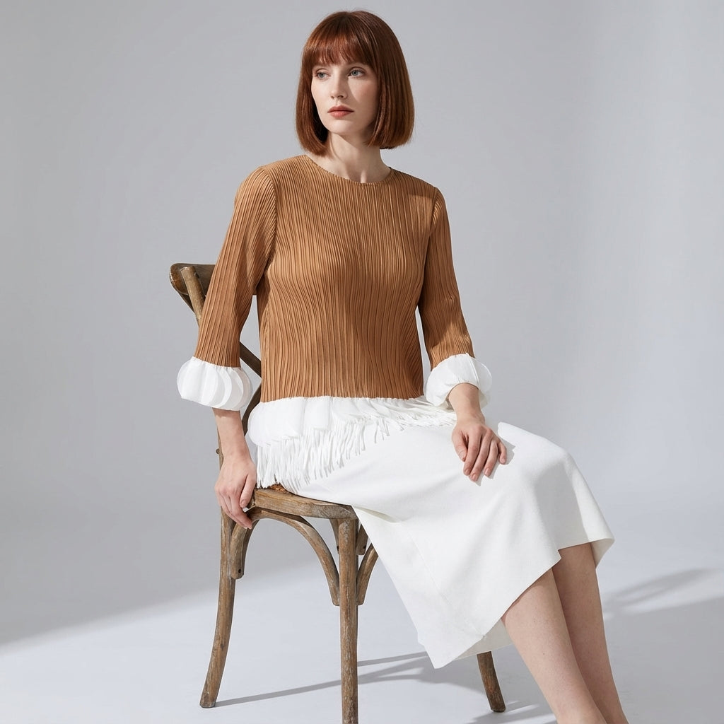 The Miyaki Fringe Top in Khaki