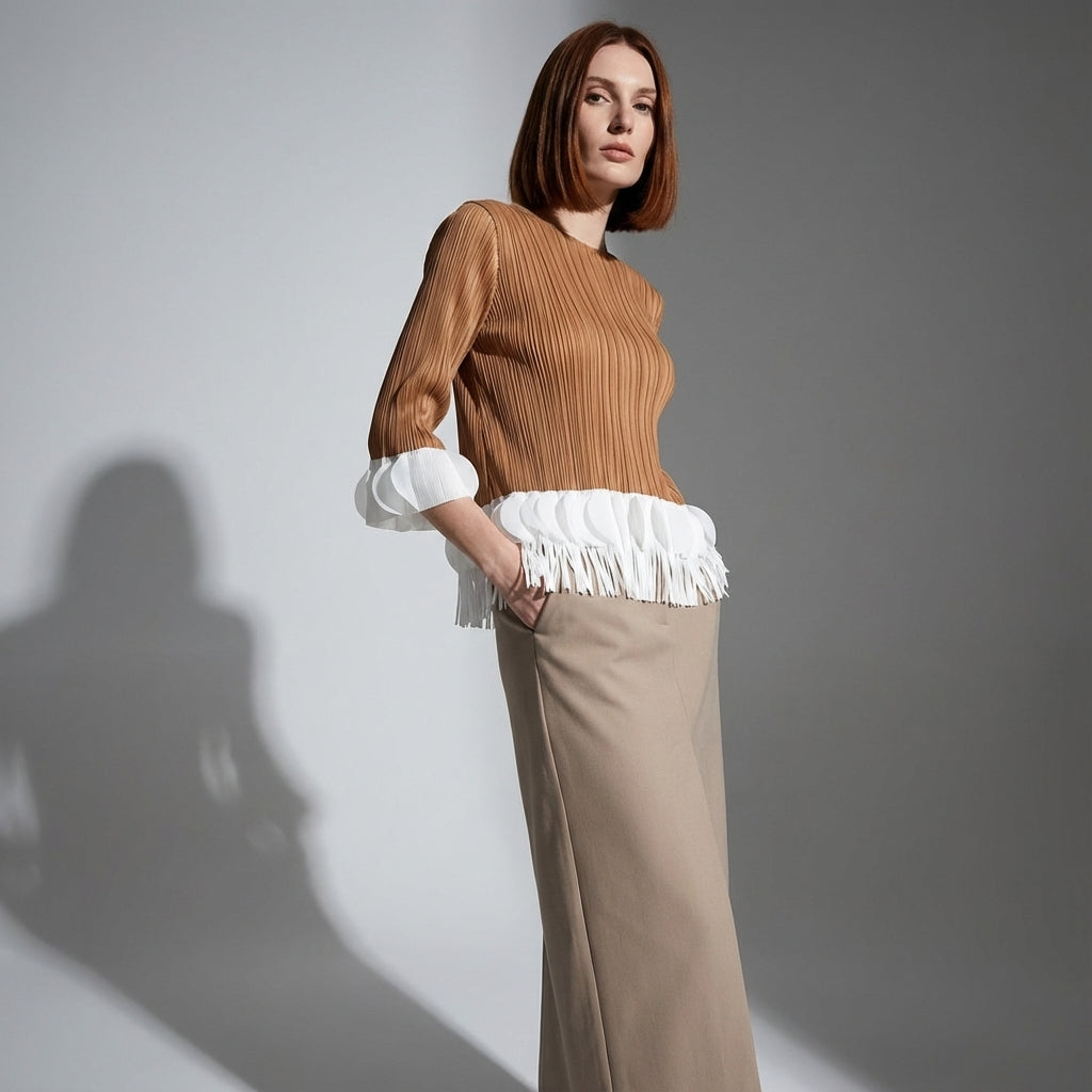 The Miyaki Fringe Top in Khaki