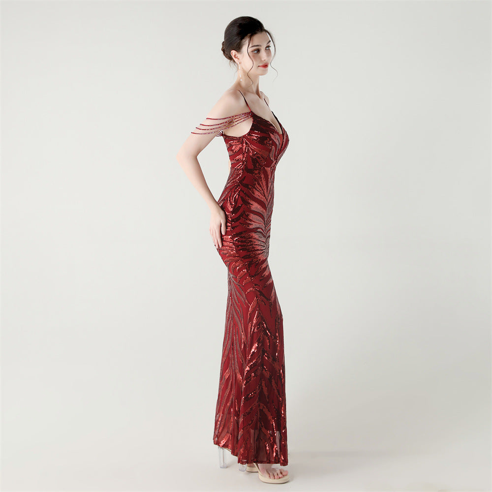Crimson Flame Chain Strap Gown