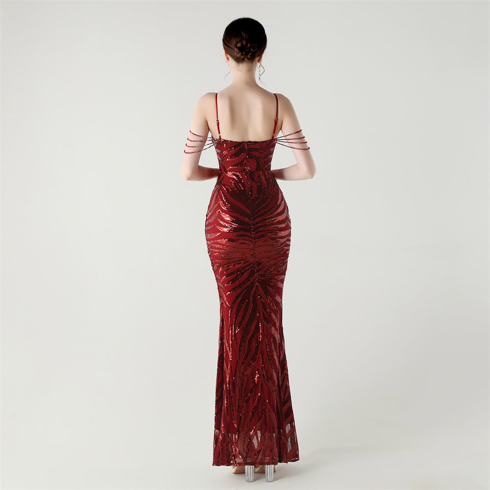 Crimson Flame Chain Strap Gown