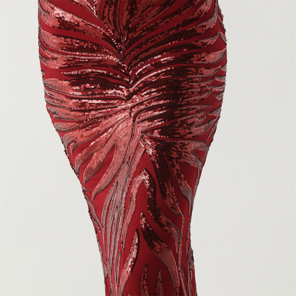 Crimson Flame Chain Strap Gown