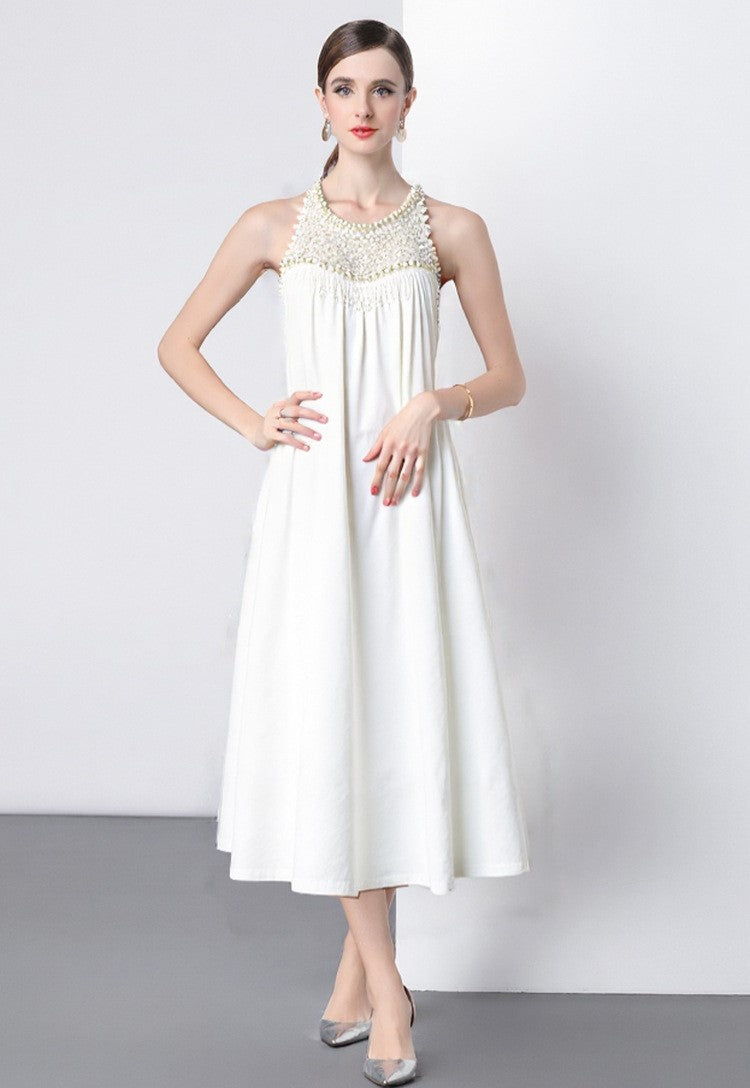 Pearl Drop Pleated Dress
