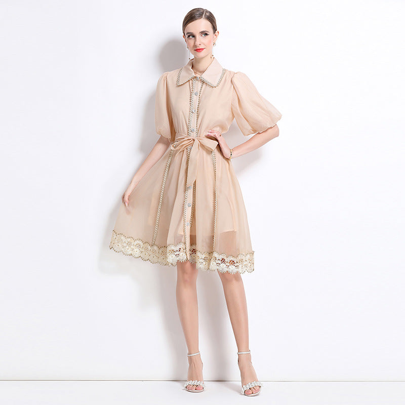 Light Apricot Victorian Charm Mini Dress