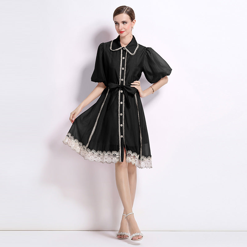 Black Victorian Charm Mini Dress