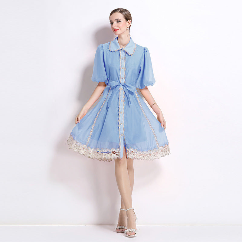 Light Blue Victorian Charm Mini Dress