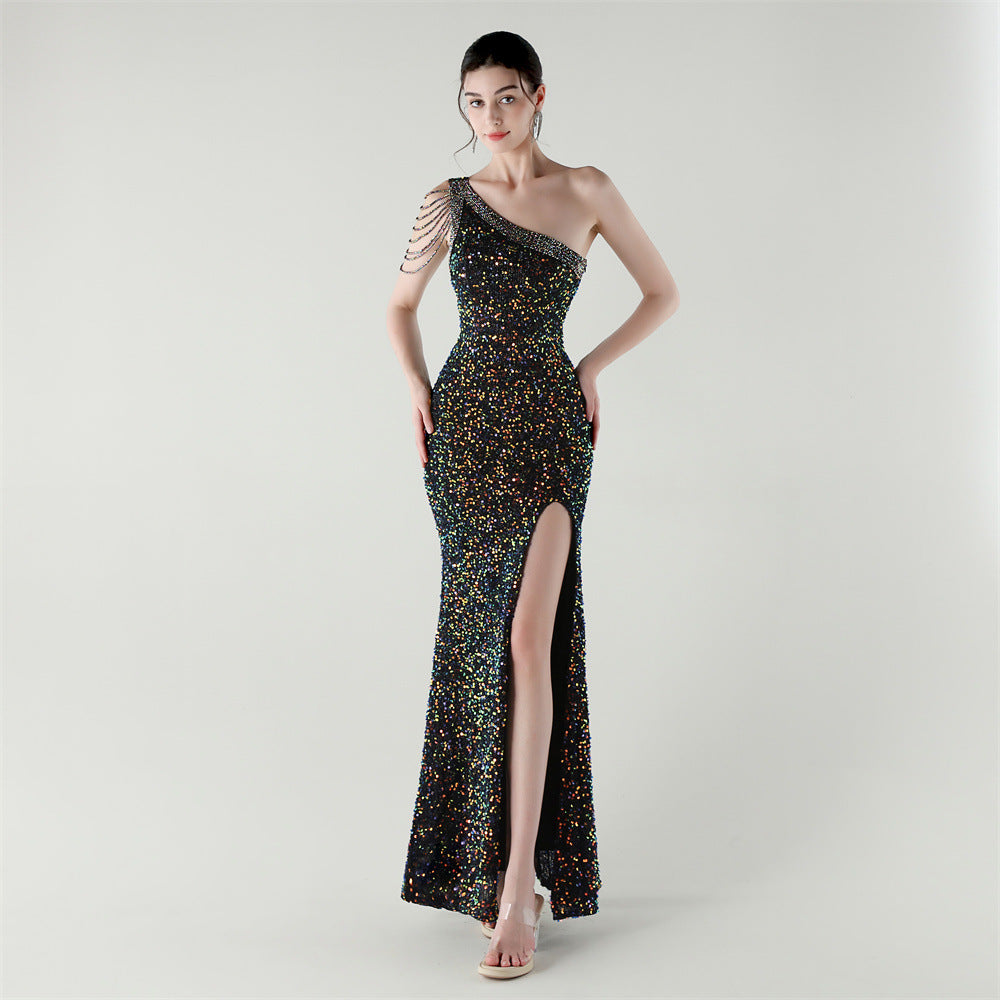 Galaxy Glimmer One-Shoulder Gown