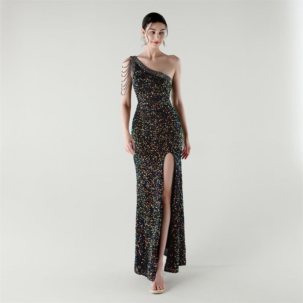 Galaxy Glimmer One-Shoulder Gown