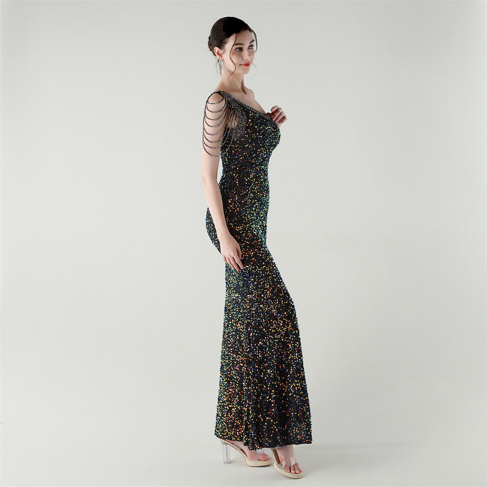 Galaxy Glimmer One-Shoulder Gown