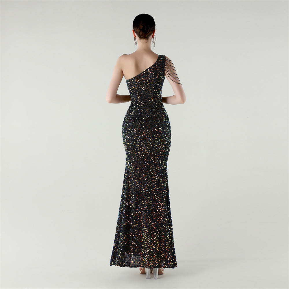 Galaxy Glimmer One-Shoulder Gown