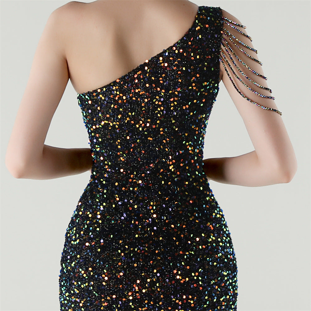 Galaxy Glimmer One-Shoulder Gown
