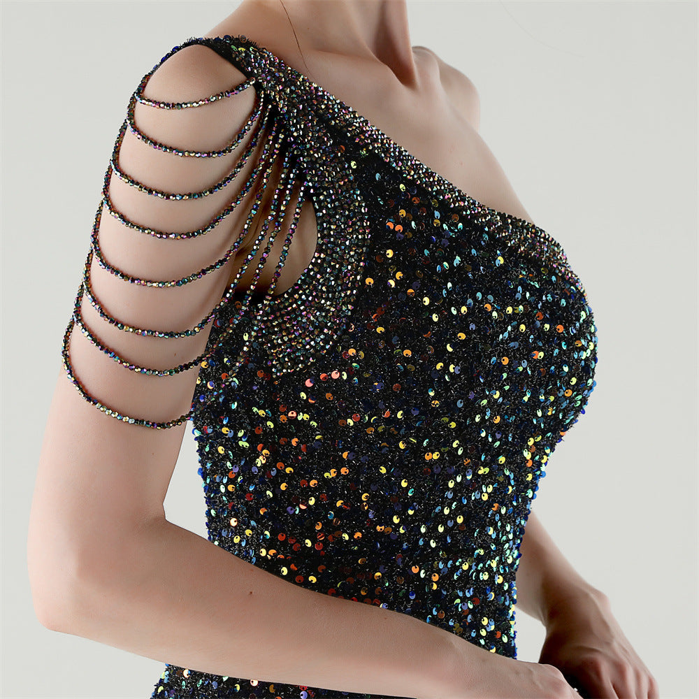 Galaxy Glimmer One-Shoulder Gown