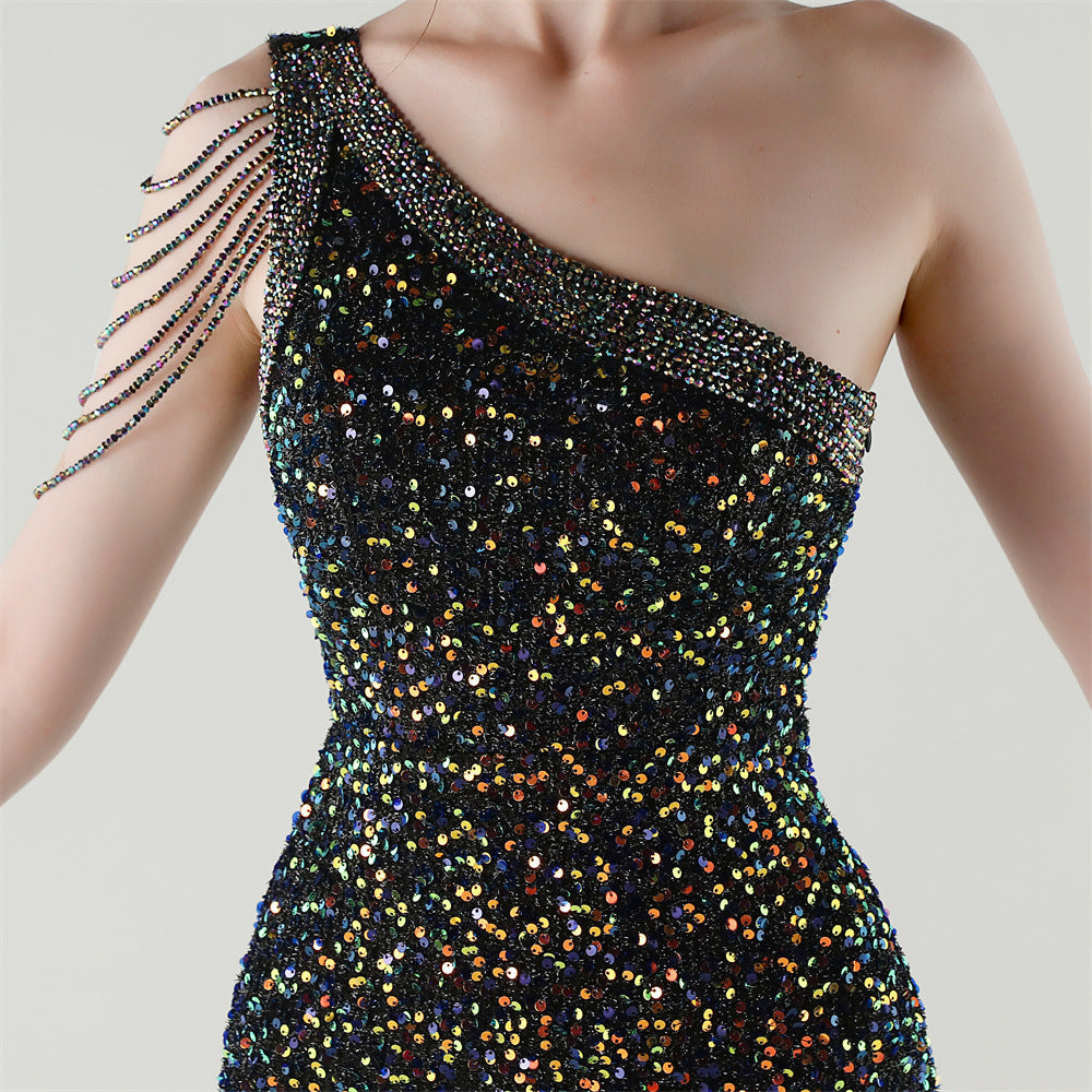 Galaxy Glimmer One-Shoulder Gown
