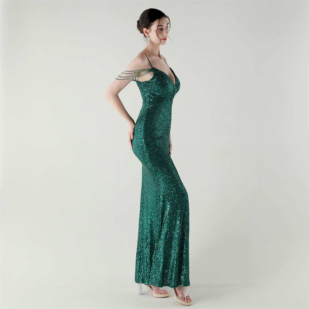 Emerald Allure Beaded Gown