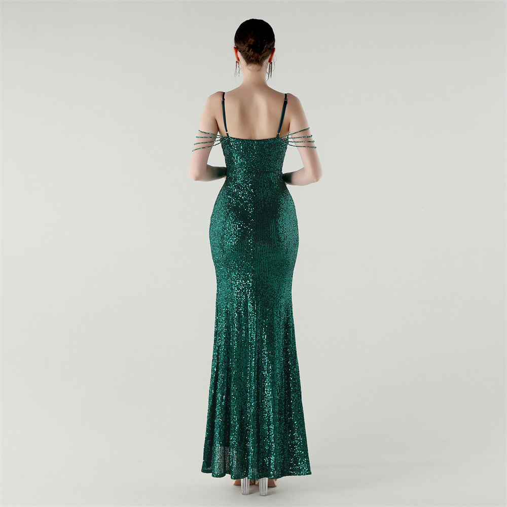 Emerald Allure Beaded Gown
