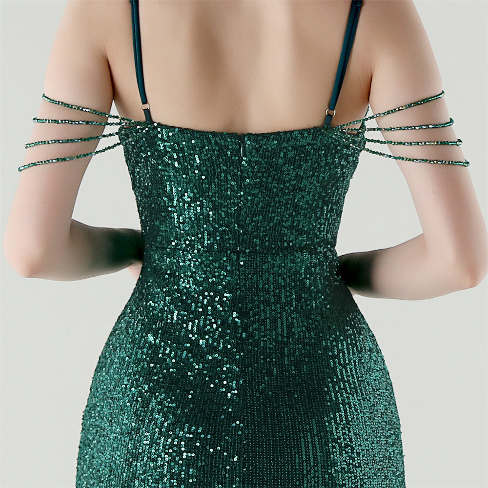 Emerald Allure Beaded Gown