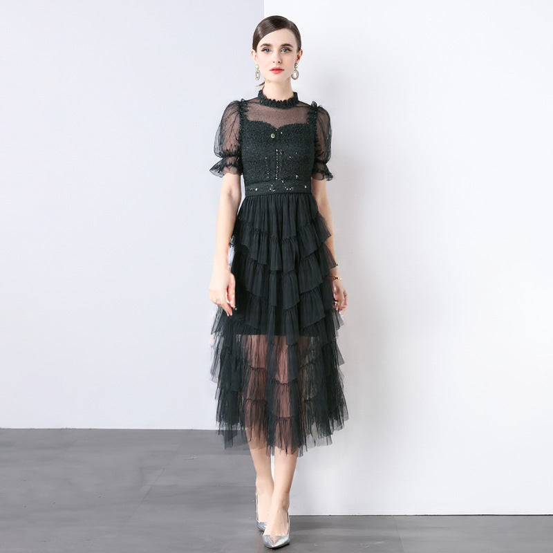 Black Eclipse Fall Mesh Dress