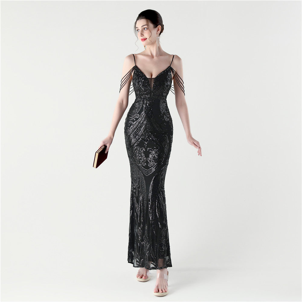 Noir Elegance Fishtail Gown