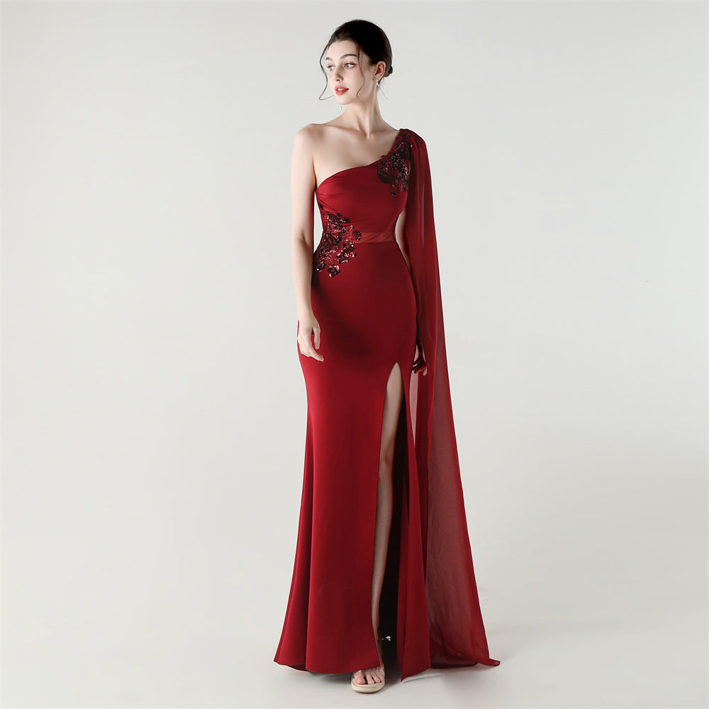 Ebon Elan Embroidery One Shoulder Gown