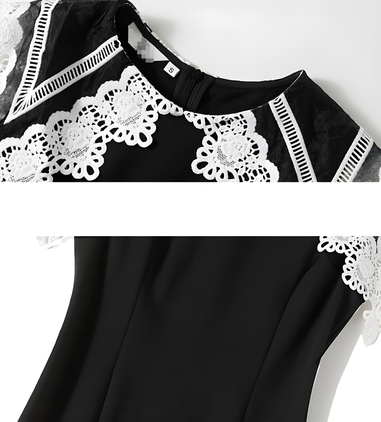 Wide Flat-Laid Lace Collar Side Slit Black Body-fit Dress - 651049292414_BAS