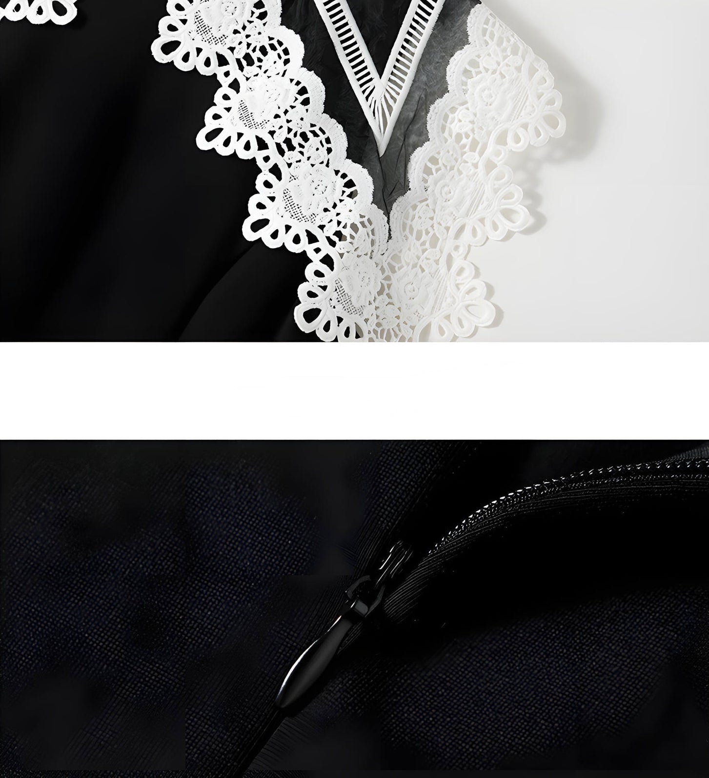 Wide Flat-Laid Lace Collar Side Slit Black Body-fit Dress - 651049292414_BAS