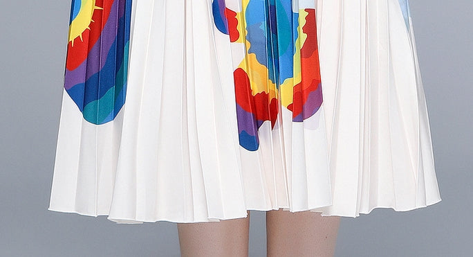 Floral Blossom Miyaki Fold Blouse Pleated Skirt Two Piece Chiffon Set - 701567411301_BAS