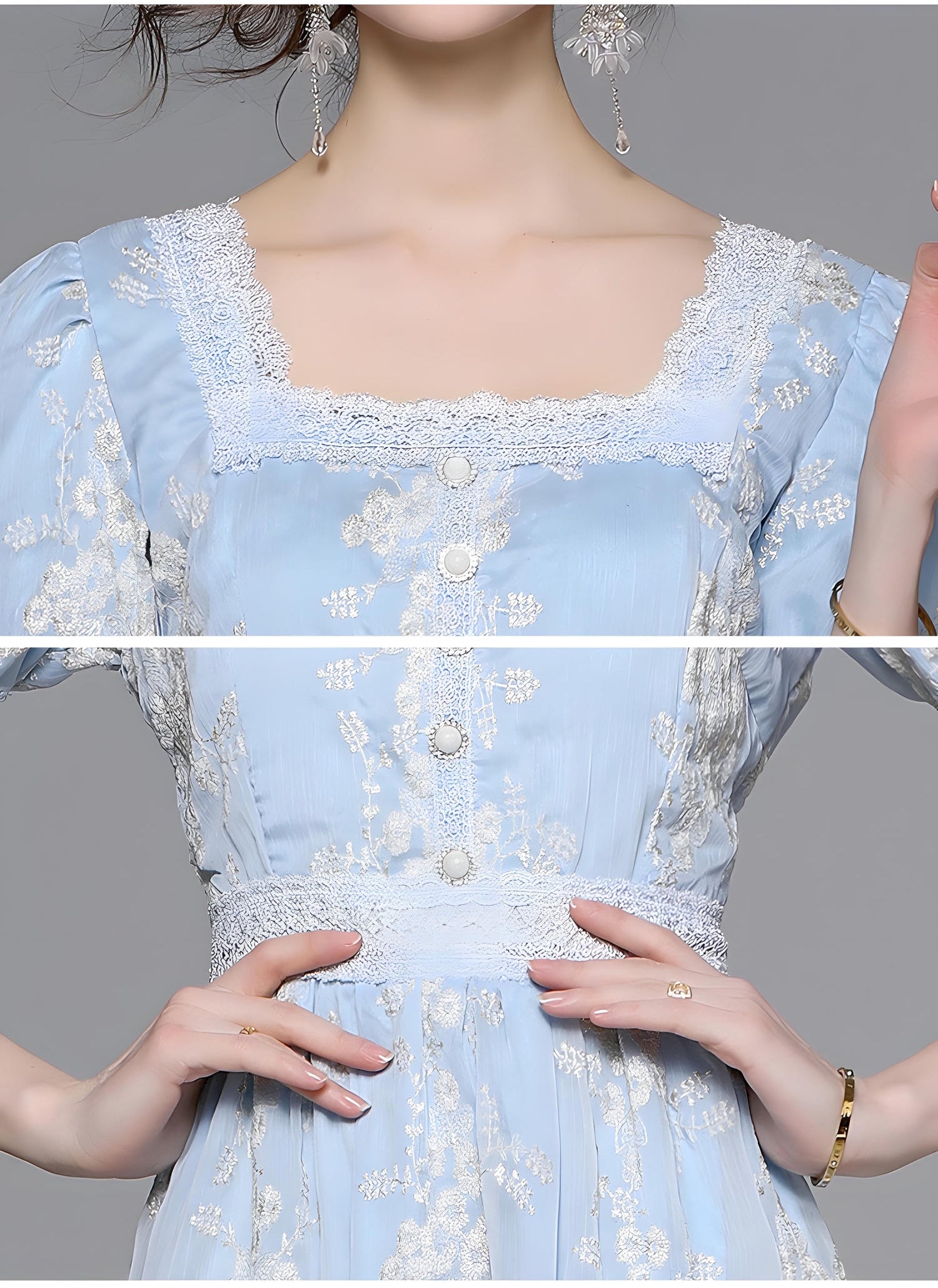 Flower Embroidered Mesh With Lace Detailing Light Blue Dress - 705891252243_BAS