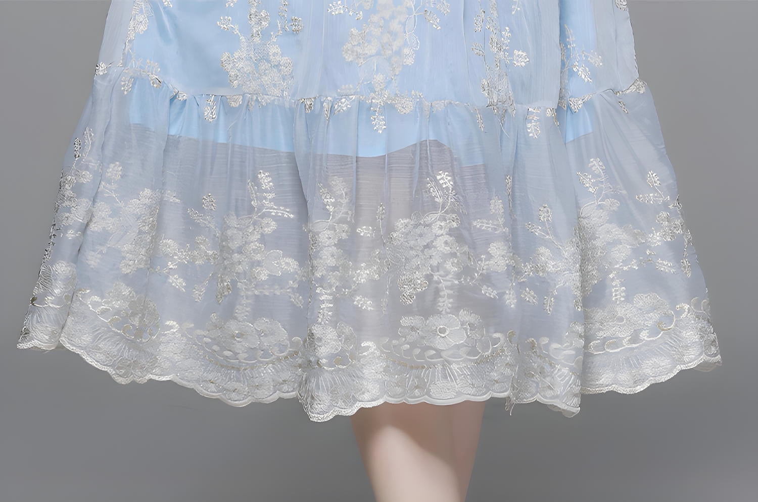 Flower Embroidered Mesh With Lace Detailing Light Blue Dress - 705891252243_BAS