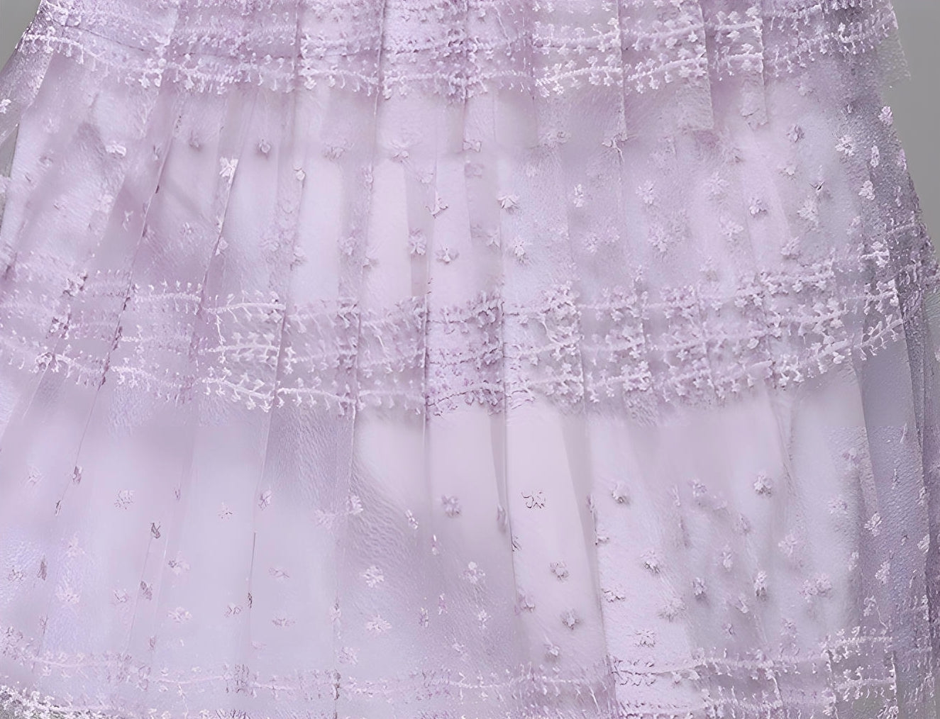 Embroidered Mesh Lavender Dress with Round Neck and Long Sleeves - 706521535301_BAS