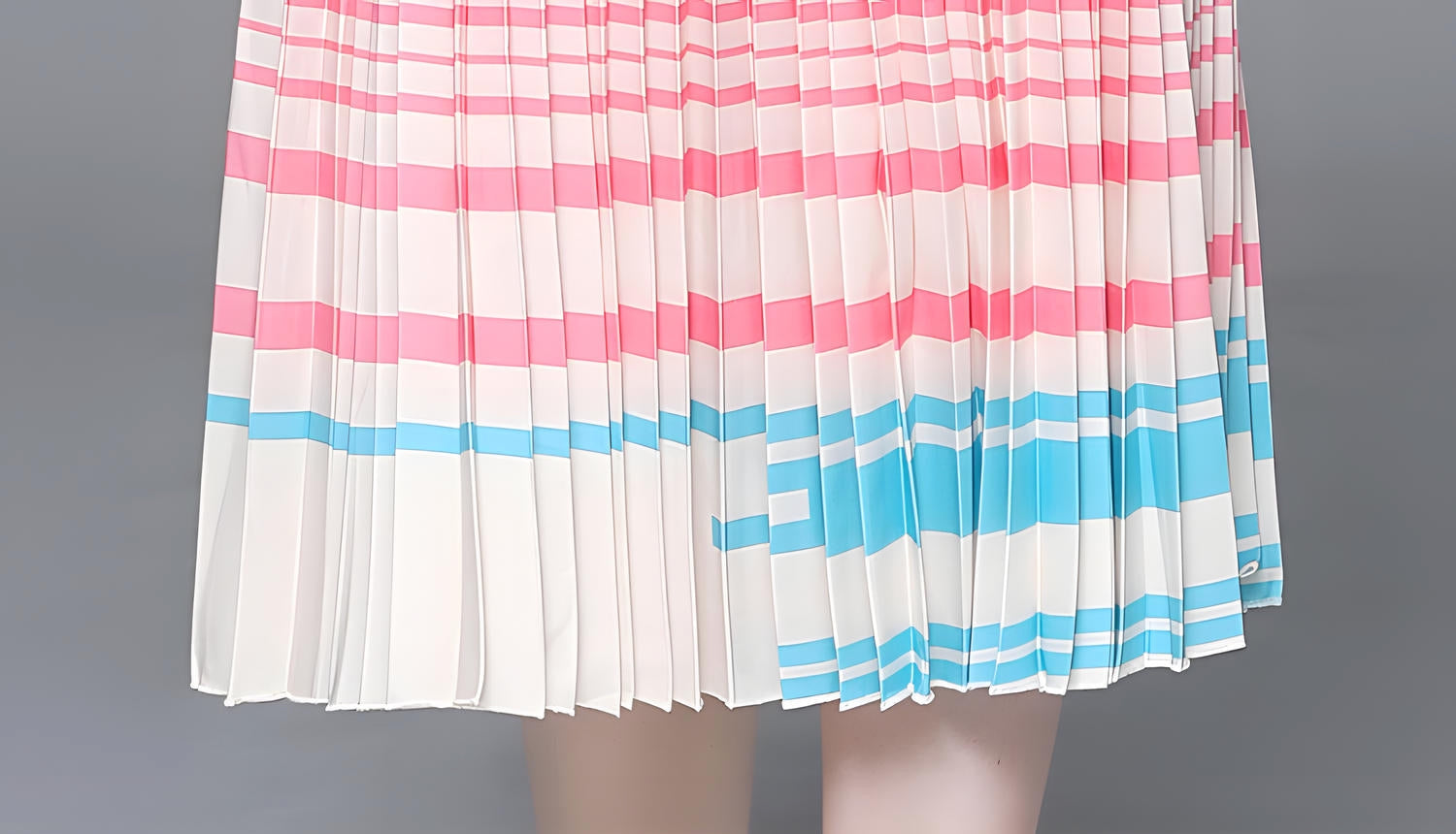 Striped Miyaki Fold Blouse Pleated Skirt Two Piece Chiffon Set - 706656806678_BAS